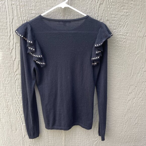 Neiman Marcus The Cashmere Collection Women's Size M  Black Crewneck Studded - Picture 2 of 7
